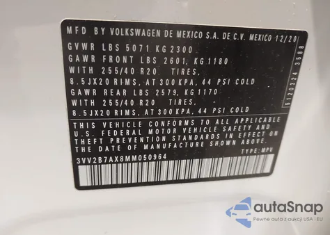 2021 Volkswagen Tiguan 2.0T Se/2.0T Se R-Line Black/2.0T Sel from USA, damaged, VIN 3VV2B7AX8MM050964